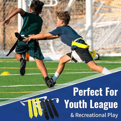 12 Player Adjustable Flag Football Youth/Adult Set, 3 Flags per Belt, Side Release Buckle, 36 Flags, 6 v 6 Set