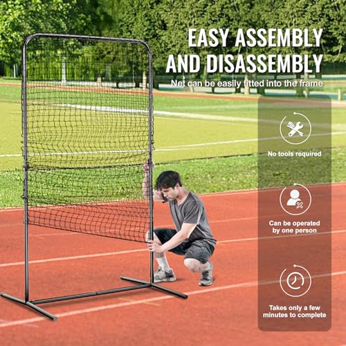 VEVOR Batting Screen - Baseball & Softball Protector with Carry Bag & Ground Stakes, Pitching Net for Pitchers Protection - size: 7*4 ft, style: Heavy I Screen