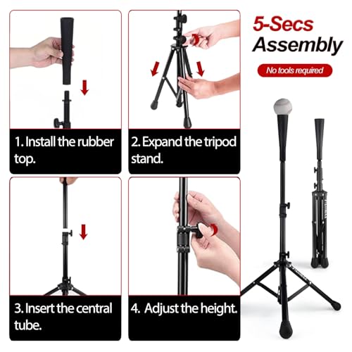 Batting Tee,Baseball Tee,Softball Tee, for Kids,Teens,Adults Baseball Hitting Practicing. Include 2 Pcs Replaceable Rubber Ball Seat and Carrying Bag.Adjustable Height - color: black