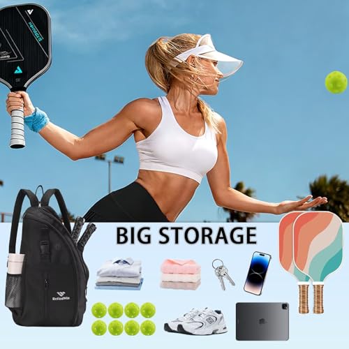 Pickleball Bag for Women Men Pickle Ball Backpack,Adjustable Sling Bag/Backpack for Tennis & Pickleball - color: Black