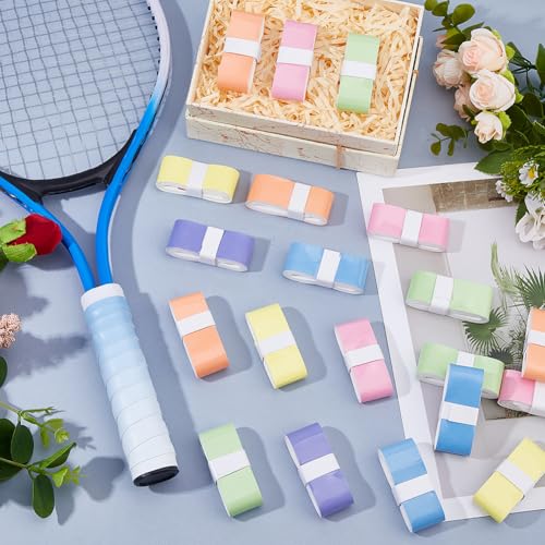 SUPERFINDINGS 24Pcs 6 Colors Racket Grip Tape 2cm/0.98" Wide PU Leather Anti-Slip Tennis Overgrip Sweat Absorbent Grip Wrap for Badminton Racket Tennis Pickleball Handle, Length: 43.3"/Roll
