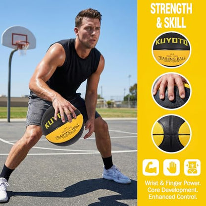 KUYOTQ 3LBS/3.3LBS/2.2LBS Weighted Heavy Training Basketball 29.5/28.5" in and Outdoor Improving Handling Dribbling Passing Rebounding Skill Composite Size 7/6 Weighted Training Basketball Equipment - color: Black,yellow Weighted Basketball 3LBS/1.3KG, si
