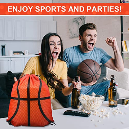 Saintrygo 24 Pieces Soccer Basketball Party Favor Drawstring Gift Bags Sport Cheerleader Bags Football Sport Party Supplies(Basketball Style)