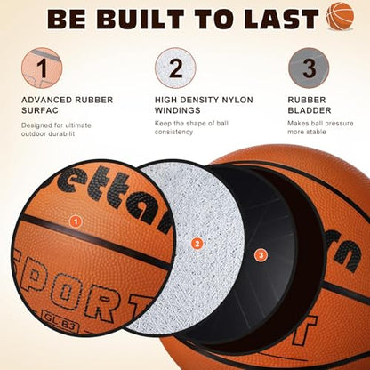 Wettarn Rubber Training Basketball with Pump Street Ball Made for Teens Adults Indoor and Outdoor Game Gym Training Competition Basketball Games - size: Size 3