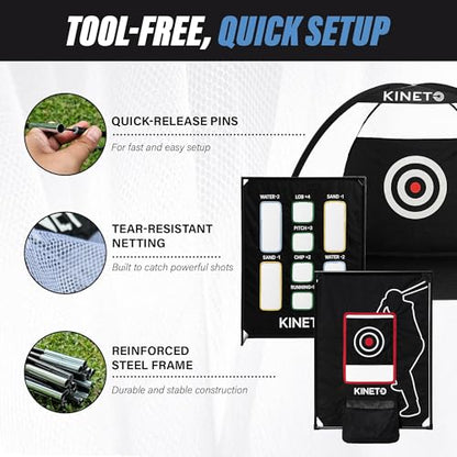 Kineto Training Set – Golf Swing Net, 8-Zone Chipping Target, Baseball Pitch Trainer – Durable, Portable, Tool-Free net for Backyard or Indoor use - size: all in one