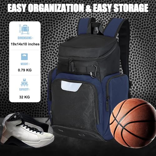 LARIPOP Basketball Backpack with Ball & Ventilated Shoe Compartment Insulated Pockets for Men Youth Training - color: blue