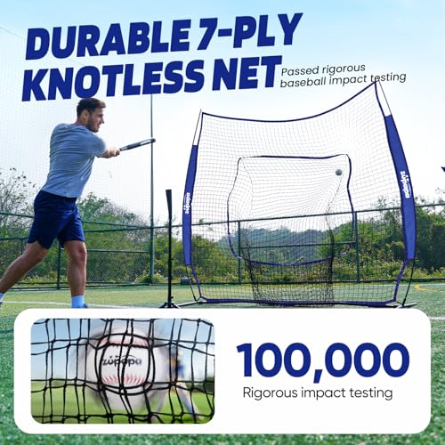 Zupapa 7x7 Feet Baseball Softball Hitting Pitching Net Tee Caddy Set with Strike Zone, Baseball Backstop Practice Net for Pitching Batting Catching for All Skill Levels - color: Blue