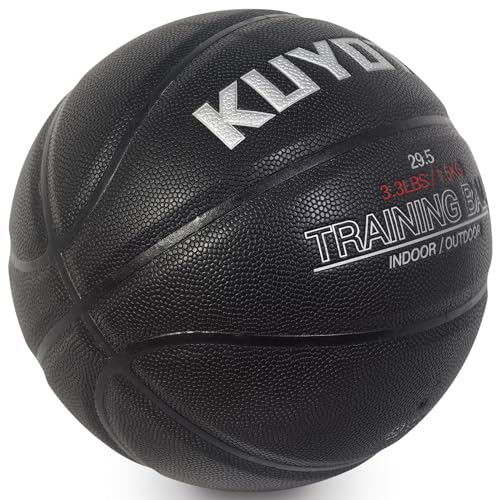 KUYOTQ 3LBS/3.3LBS/2.2LBS Weighted Heavy Training Basketball 29.5/28.5" in and Outdoor Improving Handling Dribbling Passing Rebounding Skill Composite Size 7/6 Weighted Training Basketball Equipment - color: Black, size: Size 7 Adult & Pro - 29.5"-3.3LBS