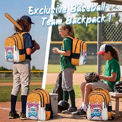 Kids Baseball Drip Backpack for Students, 17 Inch Cool Bookbag for Teenagers Elementary Middle College Students Picnic - color: Orange