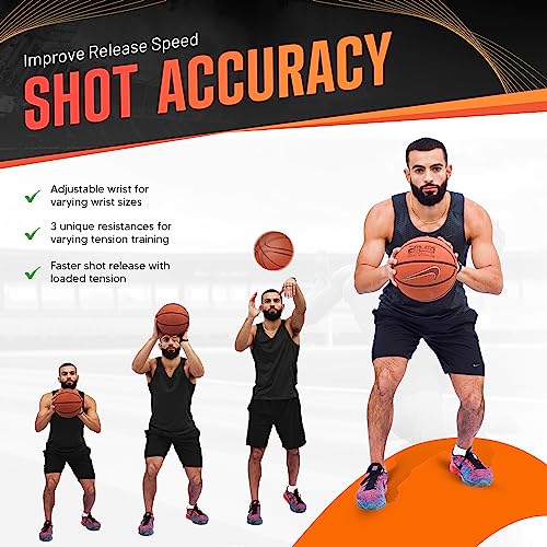 FNBX FlickGlove Basketball Shooting Aid, Training Equipment for Improving Shot and Form, Set of 3 Silicone Strap Resistances, White, Black and Orange