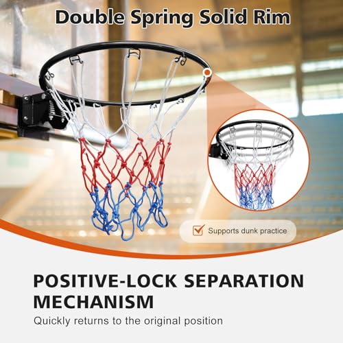 Basketball Rim Replacement Standard 18" Steel Rim Wall Mounted Basketball Goal Hoop with Net for Indoor Outdoor - color: Black + Double Spring