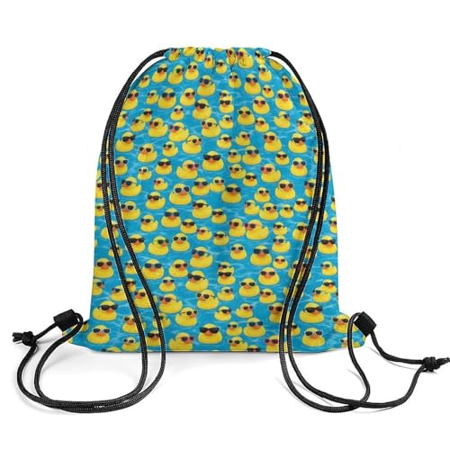 Drawstring Backpack Gym Sackpack Lightweight Waterproof String Bag for Sports Travel Yoga Beach Swimming, Men Women Unisex, Cute Rubber Yellow Ducks With Sunglasses Bags - color: Picture (505)