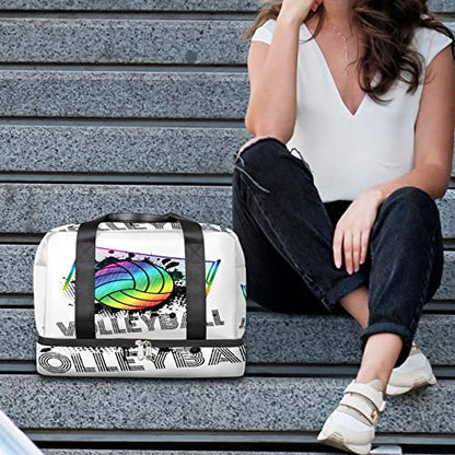 AUUXVA Rainbow Volleyball Sports Gym Duffel Bag with Shoes Compartment, Sport Ball Travel Bag for Men, Women, Boys, Girls, Teens, Overnight, Weekend, Yoga, Workout, Training Handbag