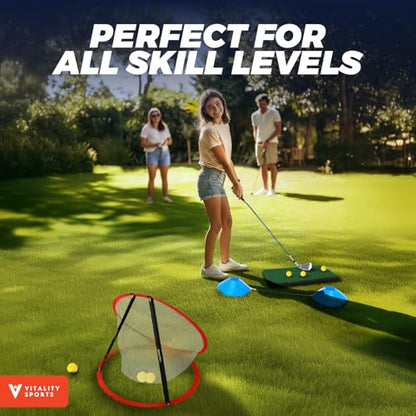 Vitality Sports Golf Chipping Net, 3PCS Pop-Up Golf Practice Net for Backyard, Indoor Outdoor Chipping Game with 3 Targets, 1 Hitting Mat, 20 Balls, Tee Box - style: Golf Net & Mat