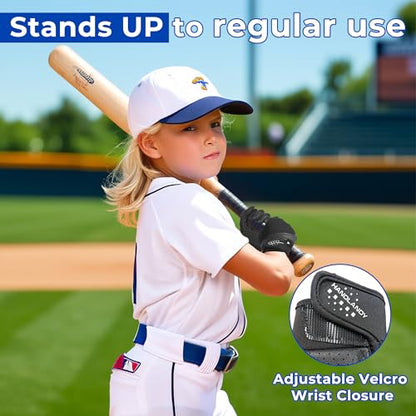 AIGEVTURE Baseball Bating Gloves Adult Youth Baseball Softball Batting Gloves Adult Kids Boys Girls - color: Black, size: Kids X-Small