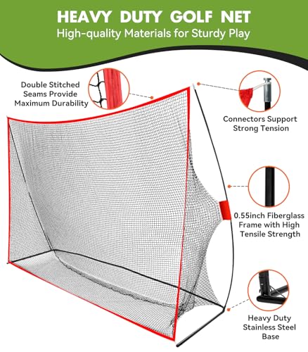 Golf Net, 10x7ft Heavy Duty Golf Practice Nets for Backyard Driving Chipping Hitting, Indoor Outdoor Training，with Carry Bag