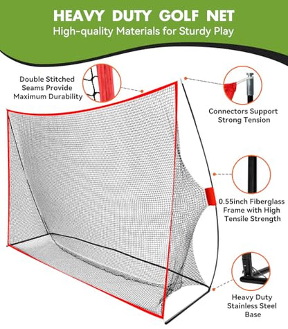 Golf Net, 10x7ft Heavy Duty Golf Practice Nets for Backyard Driving Chipping Hitting, Indoor Outdoor Training，with Carry Bag