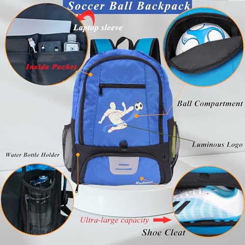 Soccer Ball Bag-Backpack for Basketball,Volleyball with Cleat Shoes and Ball Compartment for Sports Team,Trainning - color: Brighten Blue