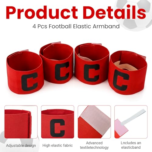 4 PCS Captain Arm Bands for Soccer,Captain Armband,Team Sport Armband,Elastic Adjustable,for Adult Youth Soccer Volleyball Team