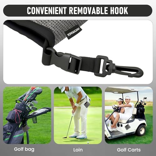 Golf Club and Golf Ball Cleaning Bag - Cleans Club Grooves, Waterproof Clean Face Tech, Detachable Clip, Machine Washable, Stay-Dry Exterior,Golf Gift for Men(1, GRAY) - color: Gray