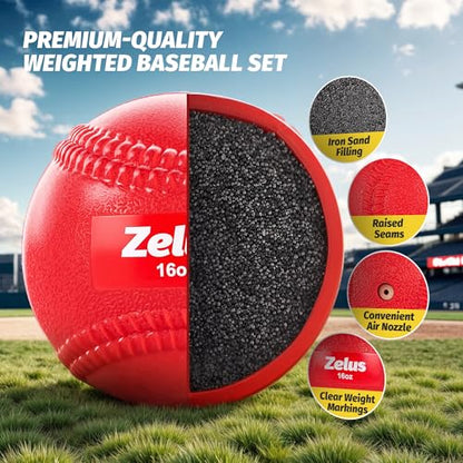 ZELUS Weighted Baseball Set with Seams for Hitting Pitching, Plyometric Baseballs with Carry Bag, Variable Weighted Balls for All Skill Levels - color: Full Pro Training(9 Pack)