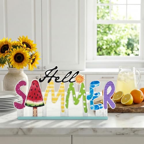Smile Summer Indoor Decorations Wooden Decor, Hello Summer, Word Sign for Home Tabletop Centerpiece Mantel Shelf Fireplace - style: Letter Summer