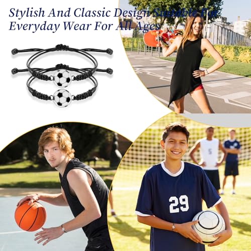simarro 12pcs Soccer Baseball Basketball Braided Sports Bracelets, Sports Accessories Adjustable Football Inspirational Wristbands for Fans Men Women Teen Adults Team