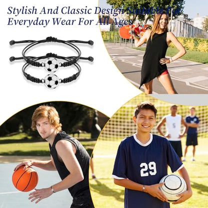 simarro 12pcs Soccer Baseball Basketball Braided Sports Bracelets, Sports Accessories Adjustable Football Inspirational Wristbands for Fans Men Women Teen Adults Team