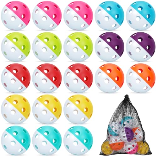 Coopay 24/80 Pack Practice Baseball SoftBalls Plastic Training Balls Lightweight Hollow Balls with a Drawstring Bag for Hitting, Baseball Training Indoor Outdoor Use - color: Half Color Mix, style: 24 Pack