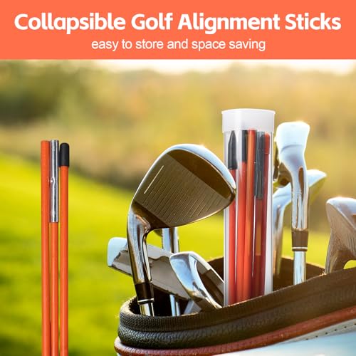 Golf Alignment Sticks, 3 Pack 48” Alignment Stick Rods for Golf Training, Collapsible Golf Practice Aiming Stick with Clear Tube Case