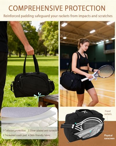 Roomy Tennis Gym Bag for Women - Tennis Tote Holds 2 Rackets, Shoe Compartment&Wet Pocket, Lightweight Sports Duffle, Fits 15.6" Laptop, Overnight Weekend Bag with Shoulder
