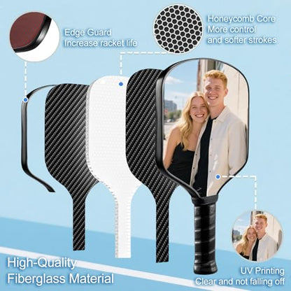 Custom Pickleball Paddles with Photo Text Logo, Personalized Pickleball Paddles with Comfort Grip, Personalized Gifts for Beginners, Lover, Boyfriend, Men (Only One Paddle) - color: black