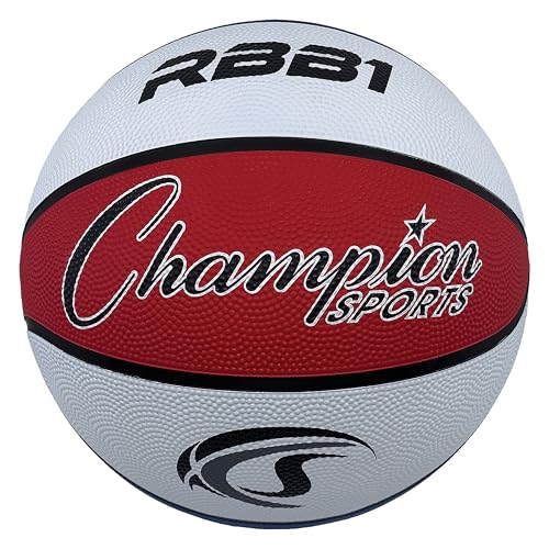 Champion Sports Rubber Basketballs – Durable Indoor & Outdoor Training & Recreational Game Balls, Multiple Sizes & Colors - color: Red/White/Blue, style: Official (Size 7 - 29.5")