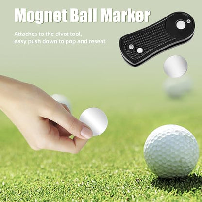 Mile High Life Golf Divot Repair Tool, All Metal Foldable Divot Tool with Pop-up Button & Magnetic Ball Marker - color: Black Undulate