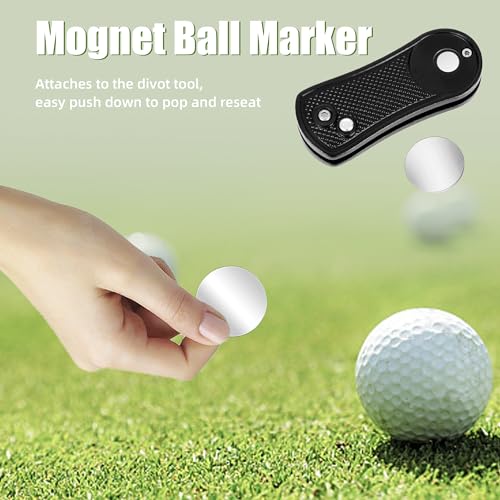 Mile High Life Golf Divot Repair Tool, All Metal Foldable Divot Tool with Pop-up Button & Magnetic Ball Marker - color: Black Undulate