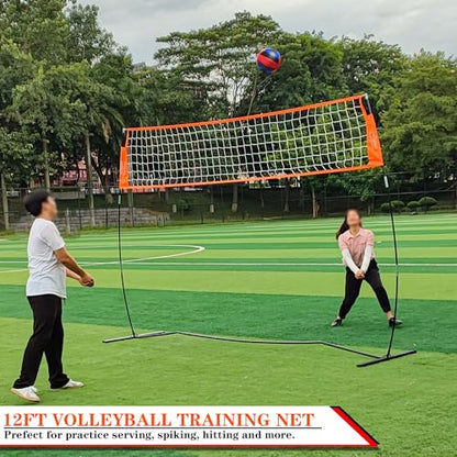 12FT/18FT Portable Volleyball Training Net for Hitting or Serving Drills, Outdoor & Indoor Freestanding Practice Net With Height Adjustable, Carry Bag - style: 12ft volleyball practice net
