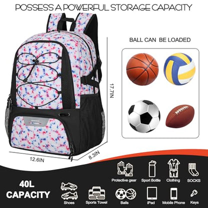 Goloni Basketball Backpack,Large Sports Bag with Ball Compartment & Shoe Compartment,Basketball Bag Fit Volleyball, soccer,Gym - color: Fireworks Display