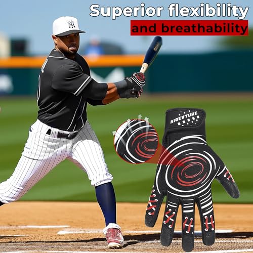 AIGEVTURE Baseball Bating Gloves Adult Youth Baseball Softball Batting Gloves Adult Kids Boys Girls - color: Black-leather, size: Adult Medium