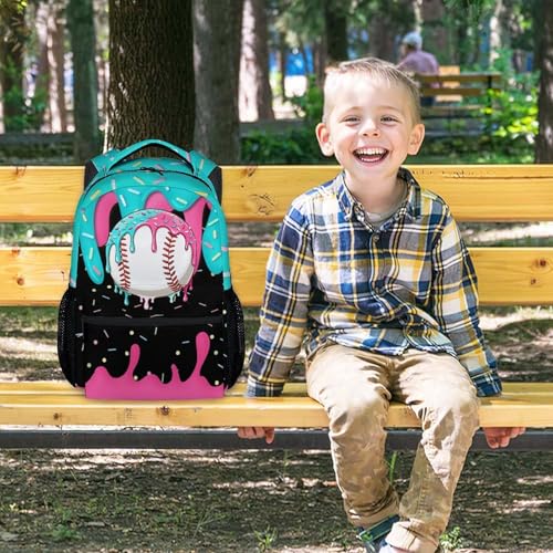 Kids Backpacks - Baseball Backpack for Boys Kids Sports School Bookbag Youth Player Gift 17" Drip Design Schoolbag for Elementary Primary - color: White