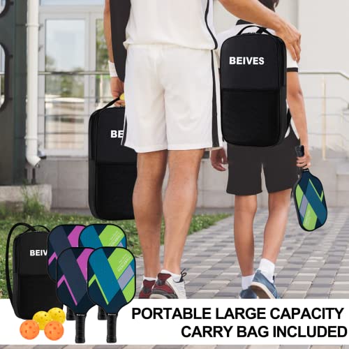 Pickleball Paddles, USAPA Fiberglass Pickleball Paddles Set of 4, Pickleball Set with 4 Pickleball Rackets, Including 4 Pickleballs & 1 Carry Bag, Pickle Ball Paddles Set for Men, Women - color: 4.Green&Pink-set of 4