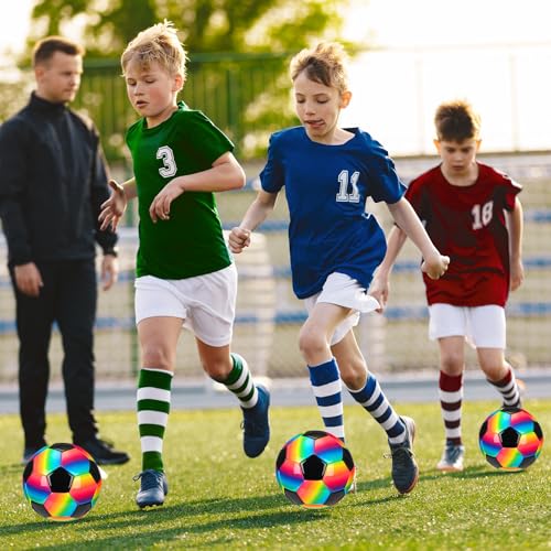 Retisee 2 Pcs Rainbow Soccer Ball with Pump Official Size Indoor Outdoor Soft Inflatable Soccer Sport Gift for Adult for Practice Game Back to School - size: Size 4