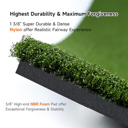 Pro Golf Hitting Mat 4'X5' | 2" Thick Heavy Duty Nylon & Premium NBR Foam | Durable & Withstand 500,000 Shots | Accept Real Tee | Superb Cushioning | No Residual | Indoor/Outdoor/Simulater
