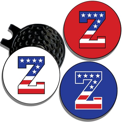 Wolf Golf Towels Golf Ball Marker Hat Clip | USA Monogram | 1 Magnetic Clip + 3 Ball Markers | Patriotic Golf Accessories for Men & Women - color: Z - Red White & Blue