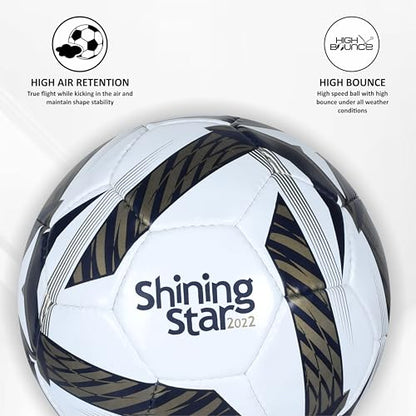 NIVIA Shining Star - 2022 Football/Rubberized Stitched Football/32 Panels/International Match Ball/Size - 5 (Black & White)