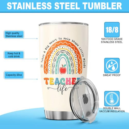 Teacher Appreciation Gift for Women, Inspirational Rainbow Quote 20oz Stainless Steel Insulated Cup, Thoughtful Tumbler for Mentor, Preschool, Kindergarten, Back to School - color: Teacher Life Z8