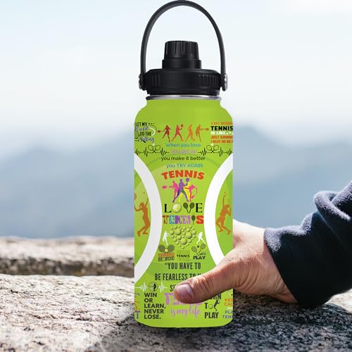 Tennis Water Bottle 32oz Stainless Steel Tumbler Insulated Bottles For Men Women Tennis Gifts For Sport Lover Player Fan Coach - color: Tennis