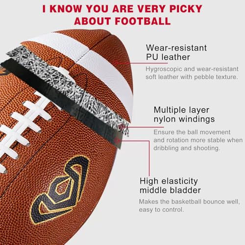 Personalized Football - Customize Your Name, Logo, Text on Great Grip Composite Leather Ball - Gift for Youth, Men, Women - color: Brown (white panel), size: Official Size 9