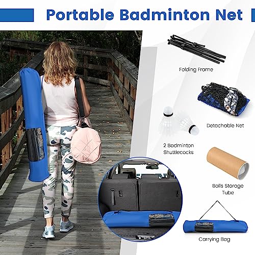 GYMAX Badminton Net, Height Adjustable Tennis Net Set w/Poles, 2 Birdies & Carry Bag, Easy Setup Pickleball Net Sports Net, Portable Volleyball Net for Indoor & Outdoor Game Beach, Backyard