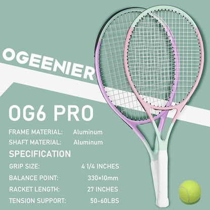 Tennis Rackets Set of 2 for Adults, 27 Inch Pre-Strung Beginners Lightweight Aluminum Tennis Racquet Set with Balls and Bag, Large Sweet Spot for Men Women