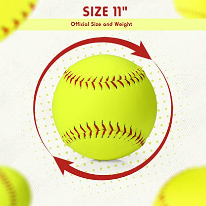 Lewtemi 24 Pack Yellow Practice Softballs Official Size and Weight Slowpitch Softball Sports Unmarked Leather Covered Youth Fastpitch Softball Ball Training Ball for Games Practice